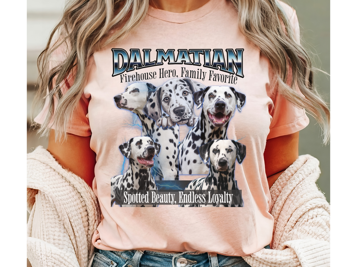 Dalmatian Bootleg Collage T-Shirt – Firehouse Hero, Family Favorite | Unisex Dog Lover Tee