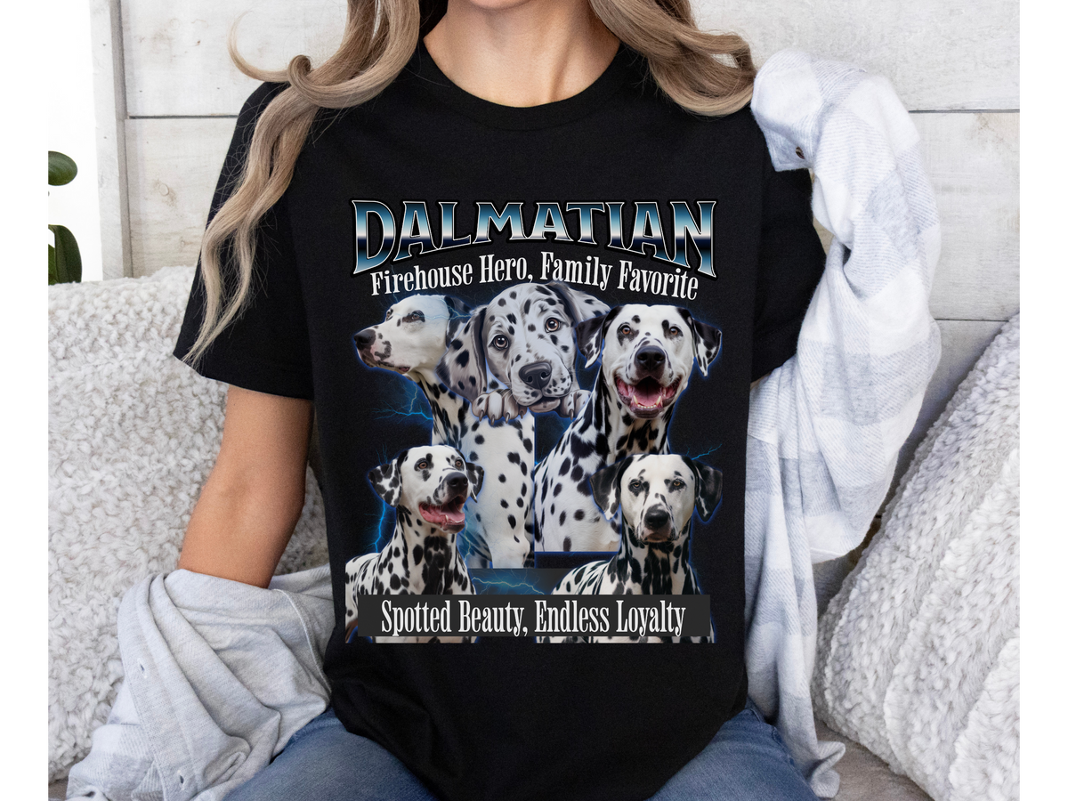 Dalmatian Bootleg Collage T-Shirt – Firehouse Hero, Family Favorite | Unisex Dog Lover Tee