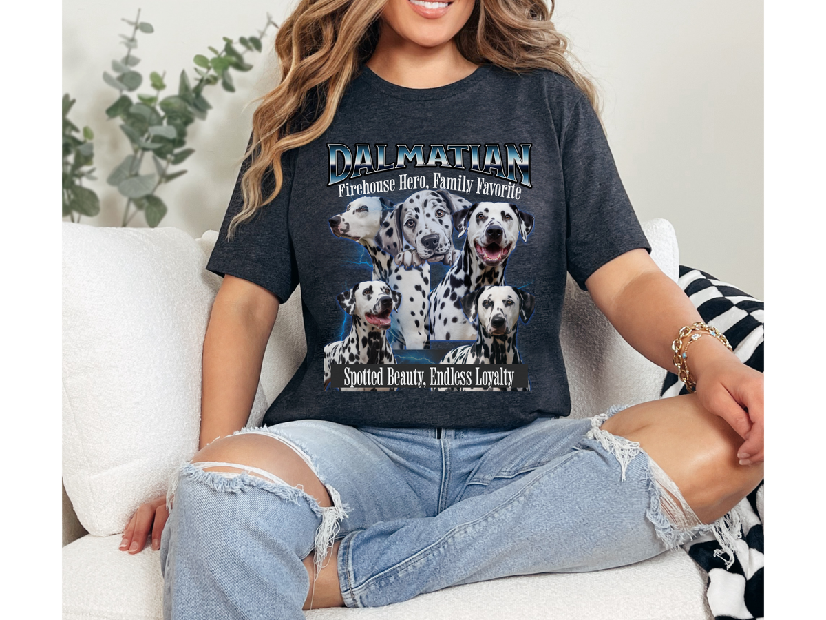 Dalmatian Bootleg Collage T-Shirt – Firehouse Hero, Family Favorite | Unisex Dog Lover Tee