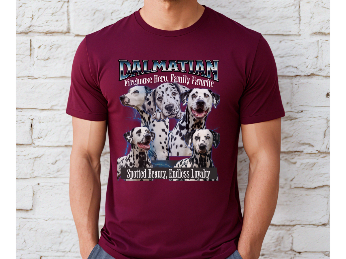 Dalmatian Bootleg Collage T-Shirt – Firehouse Hero, Family Favorite | Unisex Dog Lover Tee