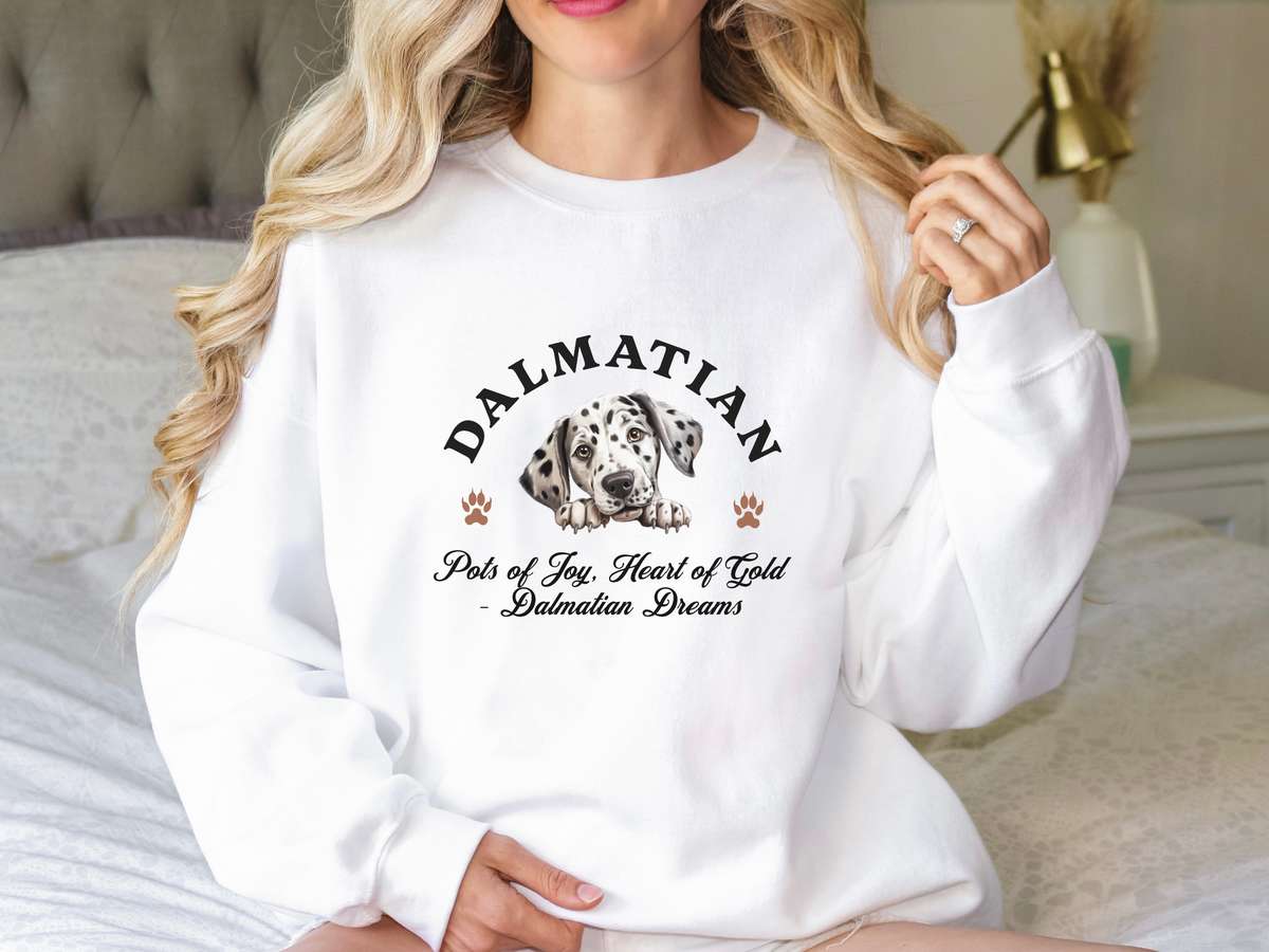 Dalmatian Sweatshirt – Spots of Joy, Heart of Gold – Dalmatian Dreams – Unisex Dog Lover Apparel
