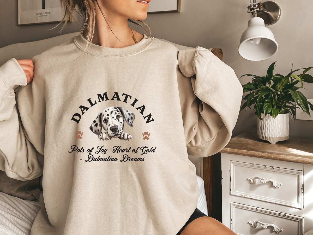 Dalmatian Sweatshirt – Spots of Joy, Heart of Gold – Dalmatian Dreams – Unisex Dog Lover Apparel