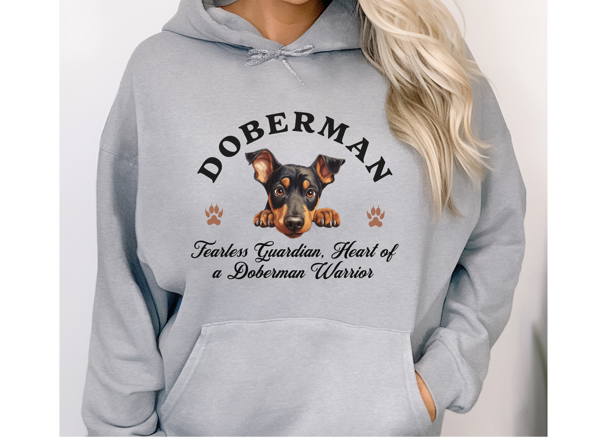 Doberman Dog Hoodie – "Fearless Guardian, Heart of a Doberman Warrior" | Unisex Cozy Hoodie for Loyal & Brave Companions