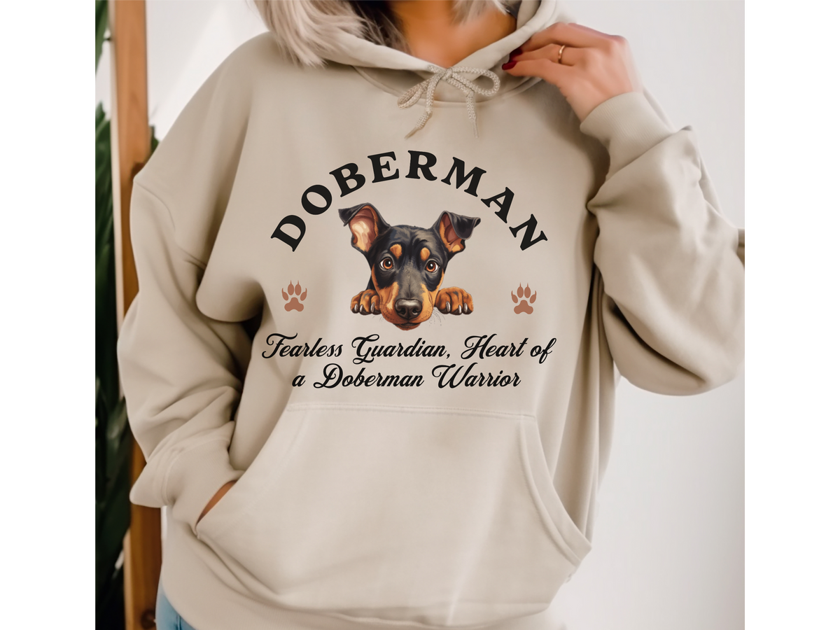 Doberman Dog Hoodie – "Fearless Guardian, Heart of a Doberman Warrior" | Unisex Cozy Hoodie for Loyal & Brave Companions