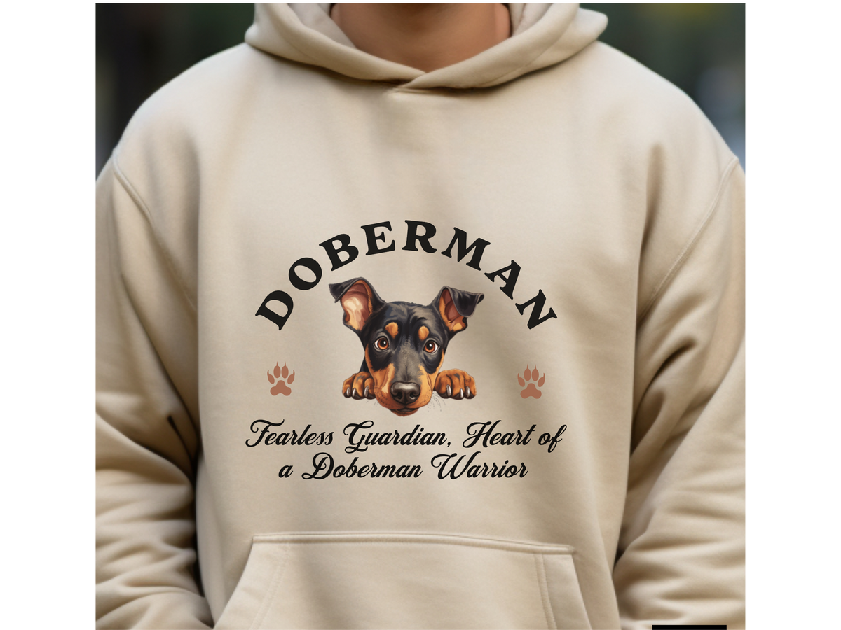 Doberman Dog Hoodie – "Fearless Guardian, Heart of a Doberman Warrior" | Unisex Cozy Hoodie for Loyal & Brave Companions