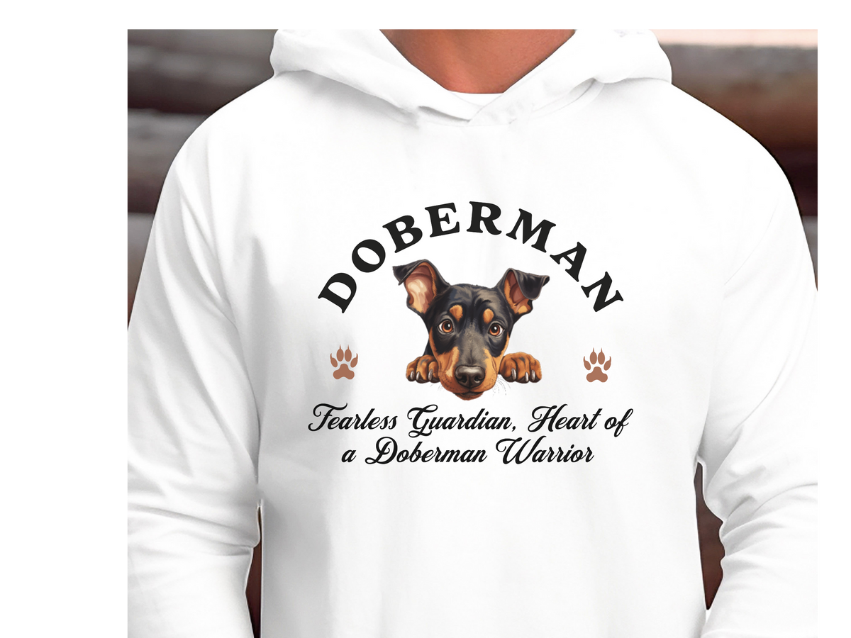 Doberman Dog Hoodie – "Fearless Guardian, Heart of a Doberman Warrior" | Unisex Cozy Hoodie for Loyal & Brave Companions