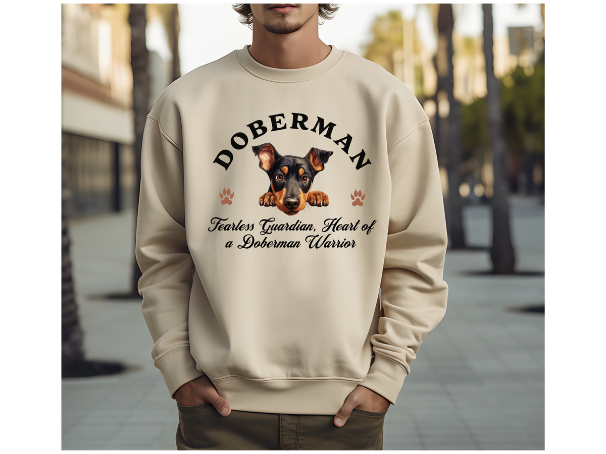 Doberman Sweatshirt – Fearless Guardian, Heart of a Doberman Warrior – Unisex Dog Lover Apparel