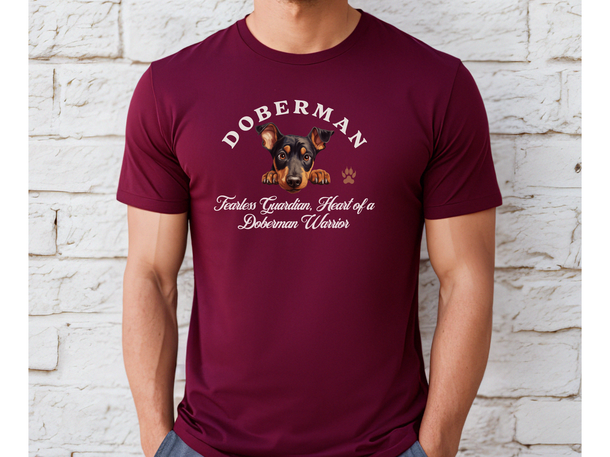 Doberman T-Shirt – Unisex Tee with “Fearless Guardian, Heart of a Doberman Warrior” Slogan | Strong & Loyal Dog Lover Gift