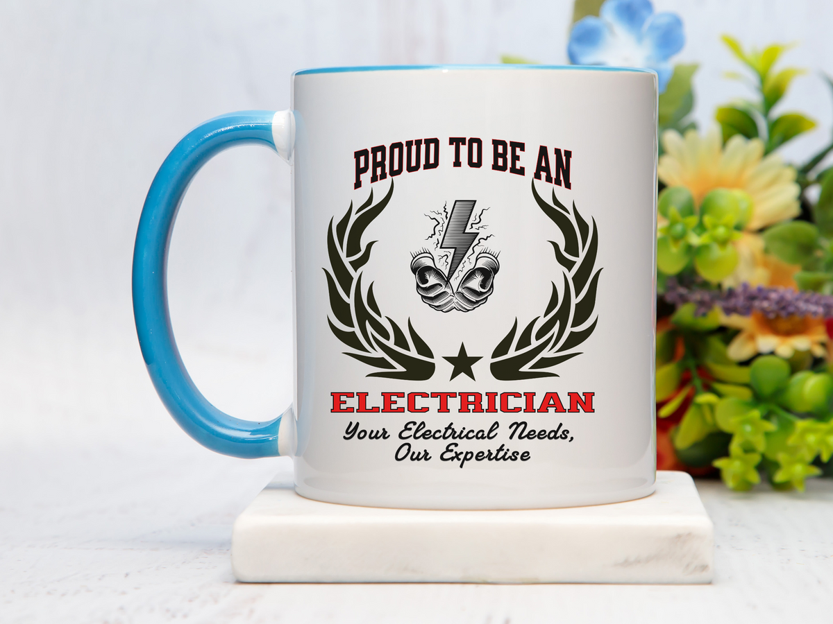 PROUD TO BE AN ELECTRICIAN Accent Coffee Mug – “Your Electrical Needs, Our Expertise” – Tradesman Gift by New Edge Gifts and Novelties
