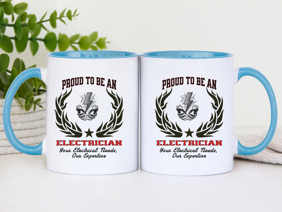 PROUD TO BE AN ELECTRICIAN Accent Coffee Mug – “Your Electrical Needs, Our Expertise” – Tradesman Gift by New Edge Gifts and Novelties
