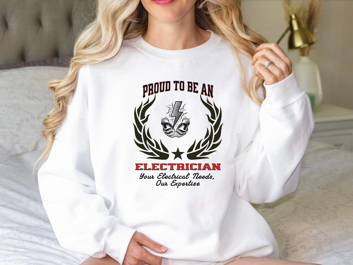 Unisex Electrician Sweatshirt – “Proud to be an ELECTRICIAN” Slogan | Tradeswear Work Crew Pullover