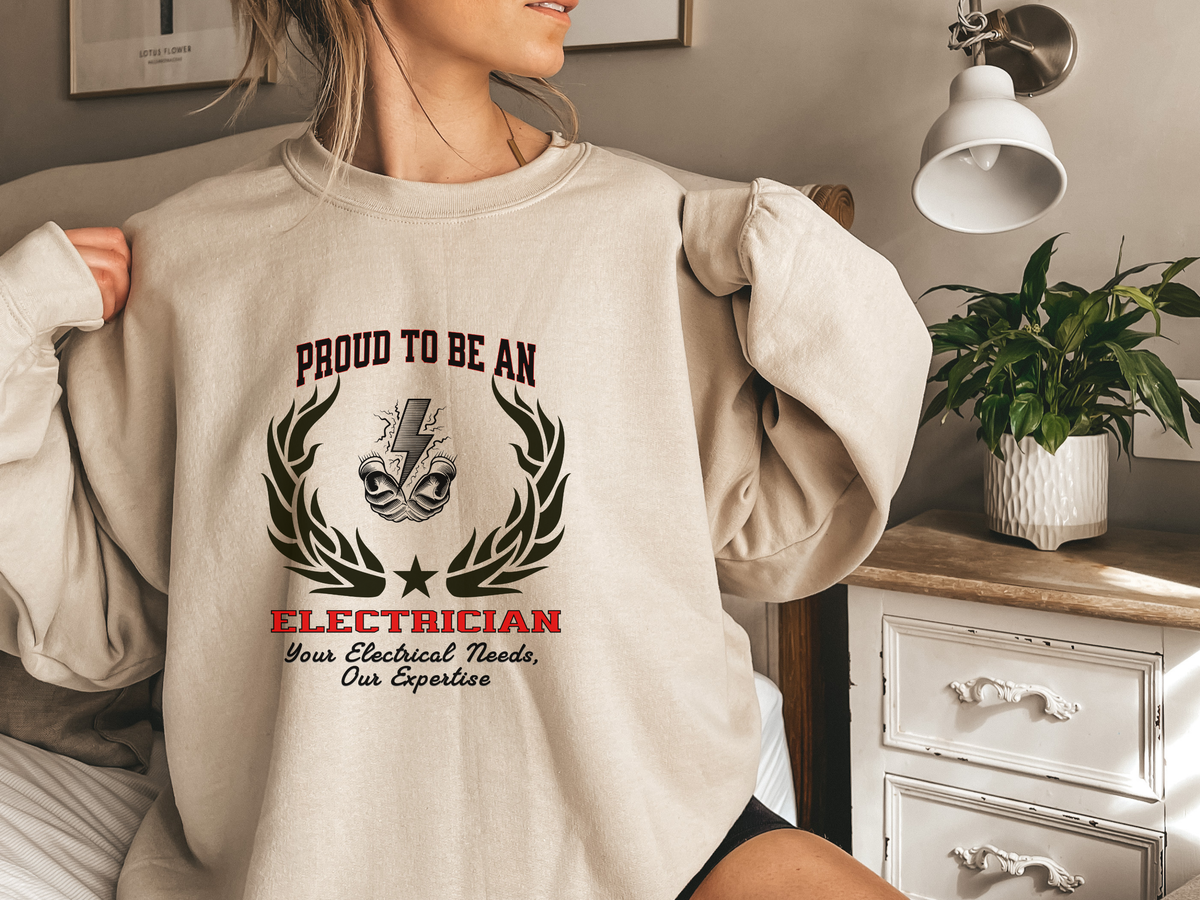 Unisex Electrician Sweatshirt – “Proud to be an ELECTRICIAN” Slogan | Tradeswear Work Crew Pullover