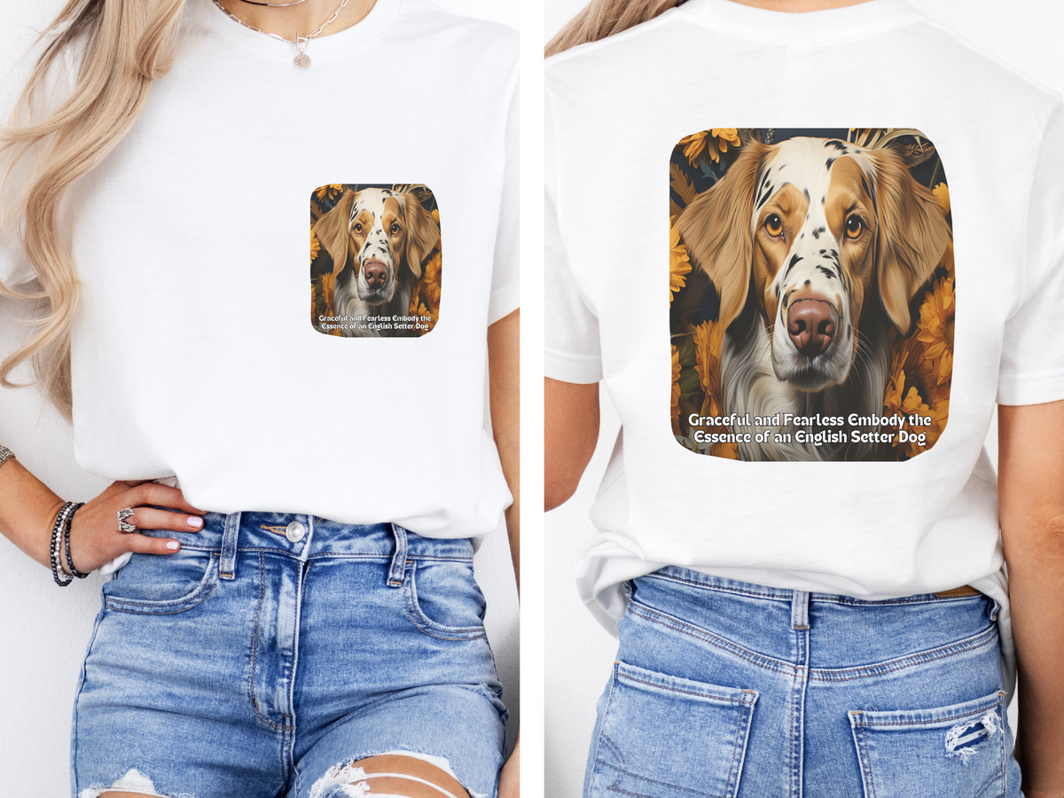 English Setter Sunflower Tee – 'Graceful & Fearless' Front & Back Design