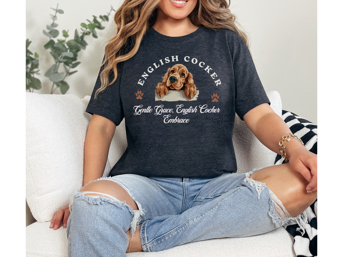 English Cocker Spaniel T-Shirt – Unisex Tee with “Gentle Grace, English Cocker Embrace” Slogan | Elegant Dog Lover Gift