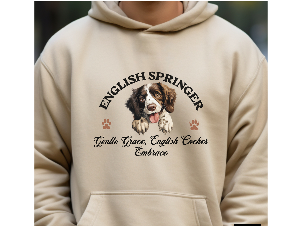 English Springer Spaniel Dog Hoodie – "Energetic Elegance, English Springer Bliss" | Unisex Cozy Hoodie for Spirited & Stylish Pups