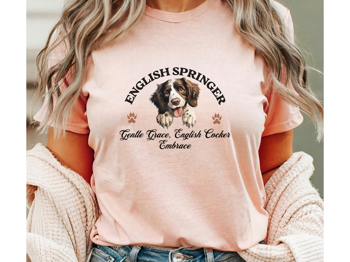 English Springer Spaniel T-Shirt – Unisex Tee with “Energetic Elegance, English Springer Bliss” Slogan | Active Dog Lover Gift