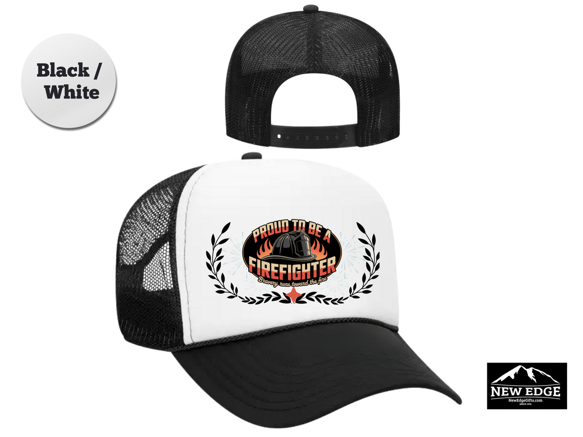 FIREFIGHTER Trucker Hat – Bravery Runs Toward the Fire1 – Bold Mesh Cap for First Responders & Firemen