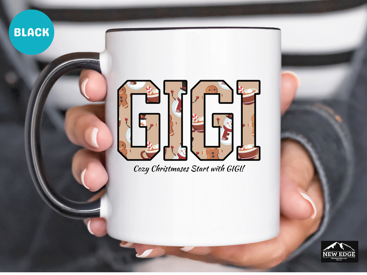 GIGI Letters Christmas Coffee Mug with “Cozy Christmas Starts with GIGI” Slogan – 11oz & 15oz Accent Mug – Holiday Gift for Gigi