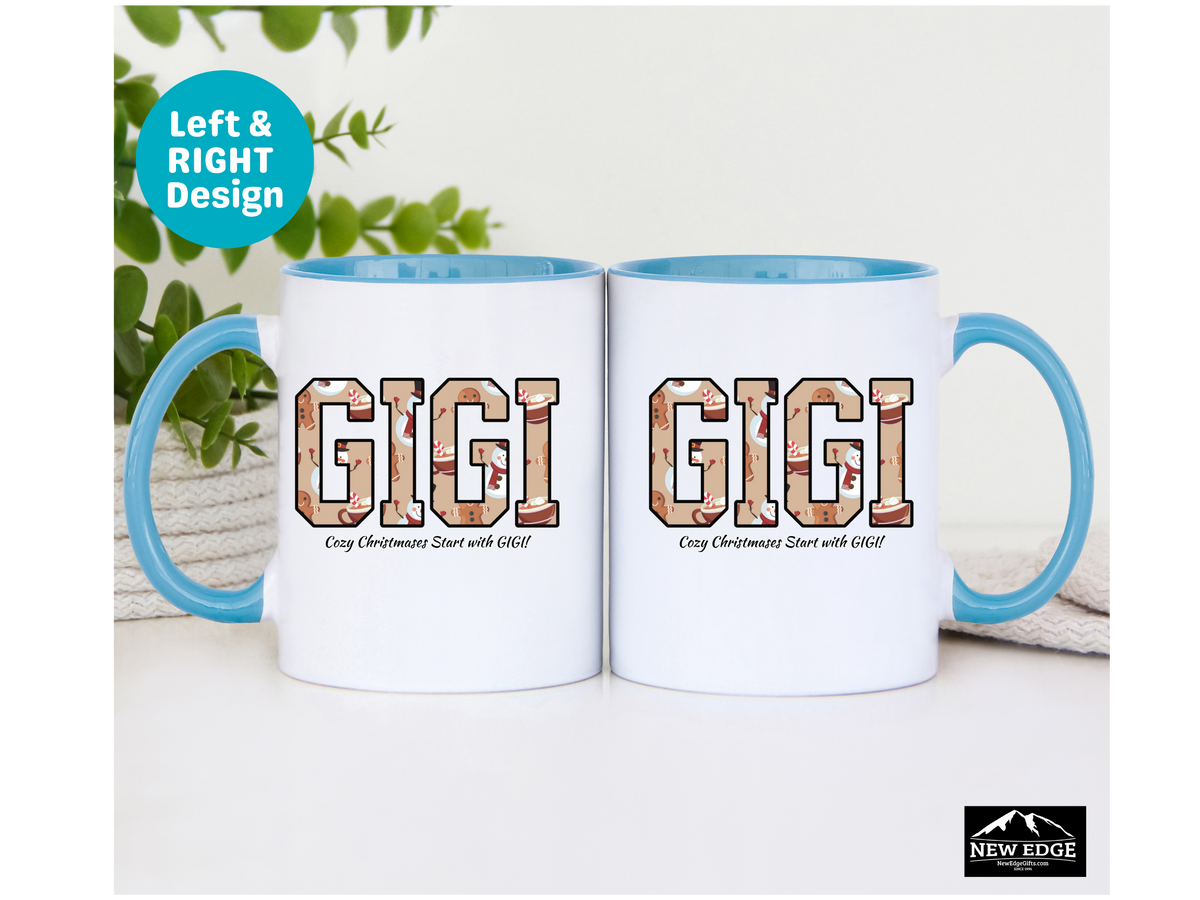 GIGI Letters Christmas Coffee Mug with “Cozy Christmas Starts with GIGI” Slogan – 11oz & 15oz Accent Mug – Holiday Gift for Gigi