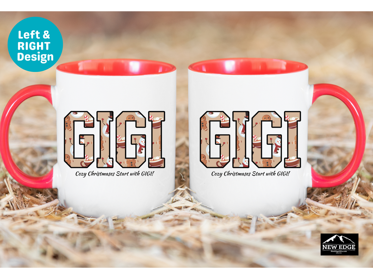 GIGI Letters Christmas Coffee Mug with “Cozy Christmas Starts with GIGI” Slogan – 11oz & 15oz Accent Mug – Holiday Gift for Gigi