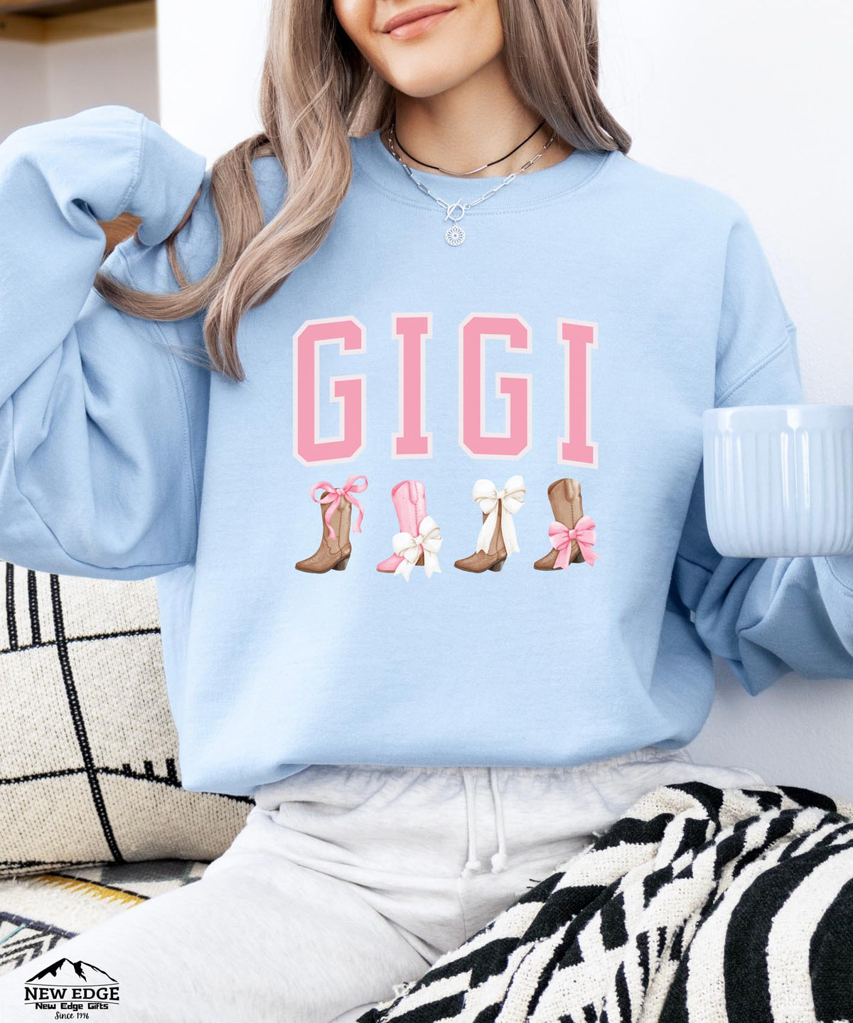 Gigi Sweatshirt with Boots and Bows | Cozy Grandma Crewneck | Cute Country Style Pullover