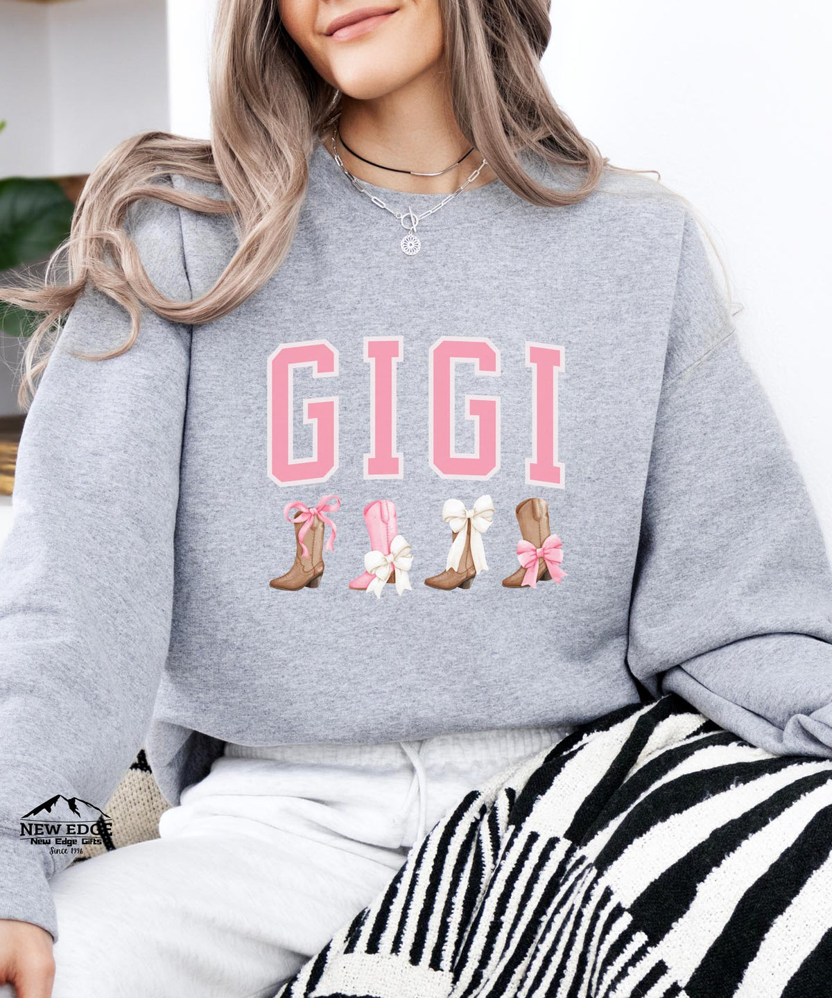 Gigi Sweatshirt with Boots and Bows | Cozy Grandma Crewneck | Cute Country Style Pullover