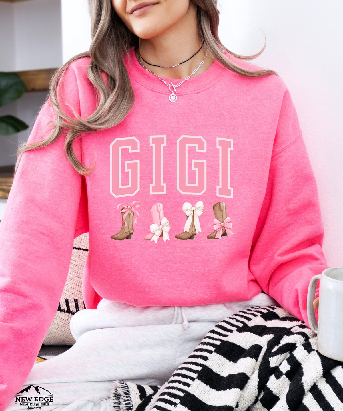 Gigi Sweatshirt with Boots and Bows | Cozy Grandma Crewneck | Cute Country Style Pullover