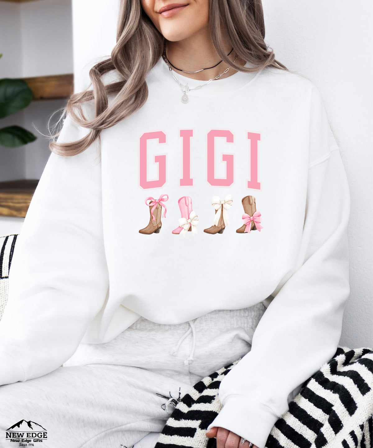 Gigi Sweatshirt with Boots and Bows | Cozy Grandma Crewneck | Cute Country Style Pullover