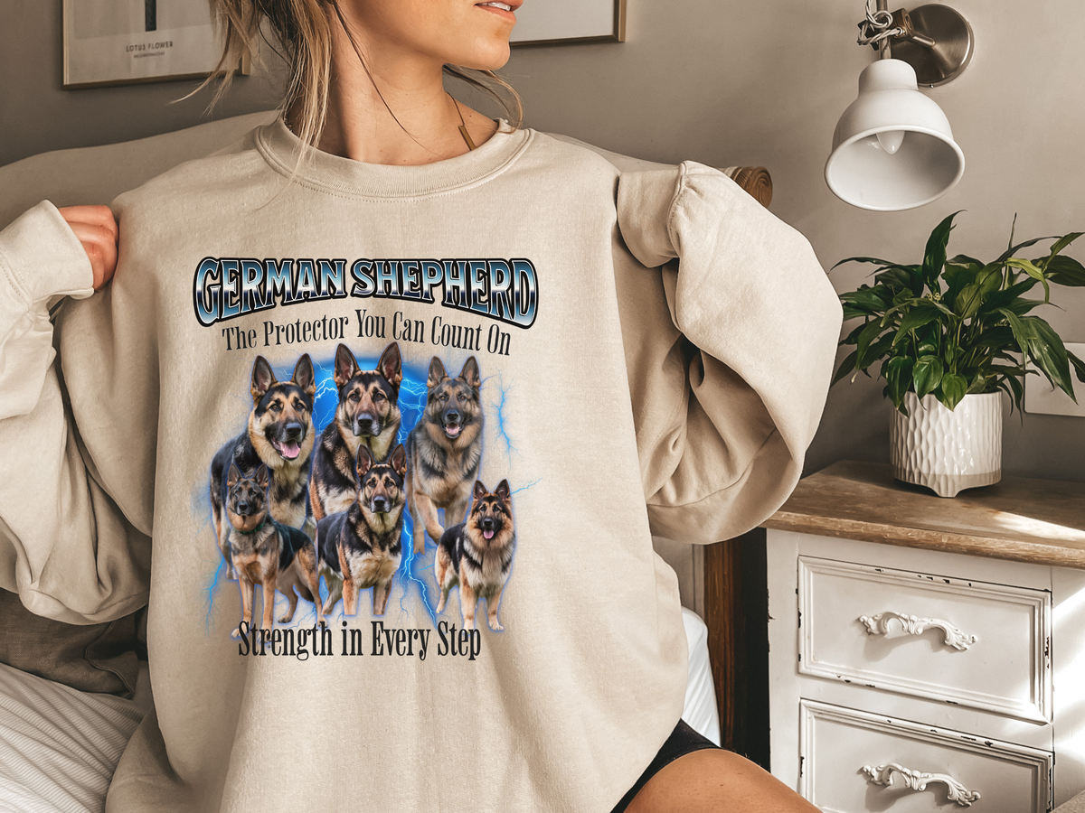 German Shepherd Bootleg Collage Sweatshirt – The Protector You Can Count On | Unisex Dog Lover Pullover