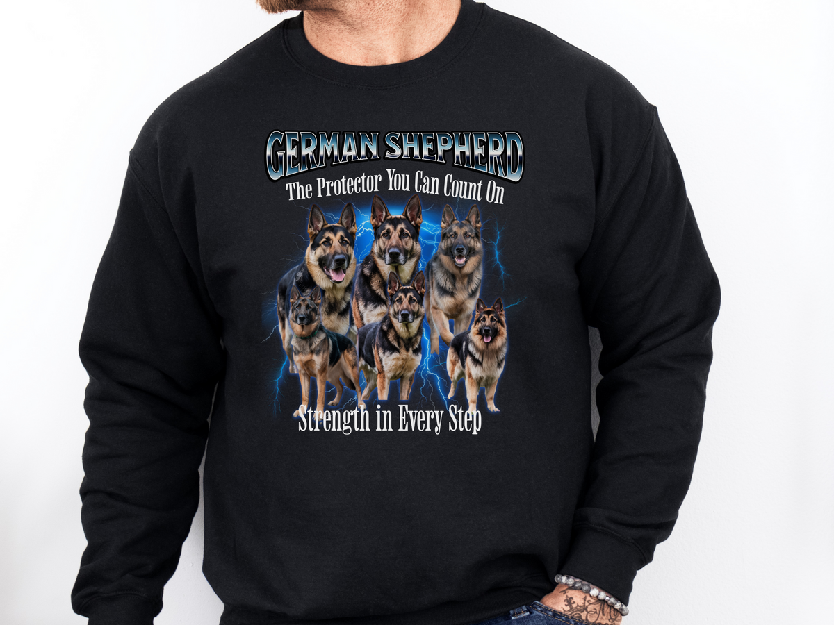German Shepherd Bootleg Collage Sweatshirt – The Protector You Can Count On | Unisex Dog Lover Pullover