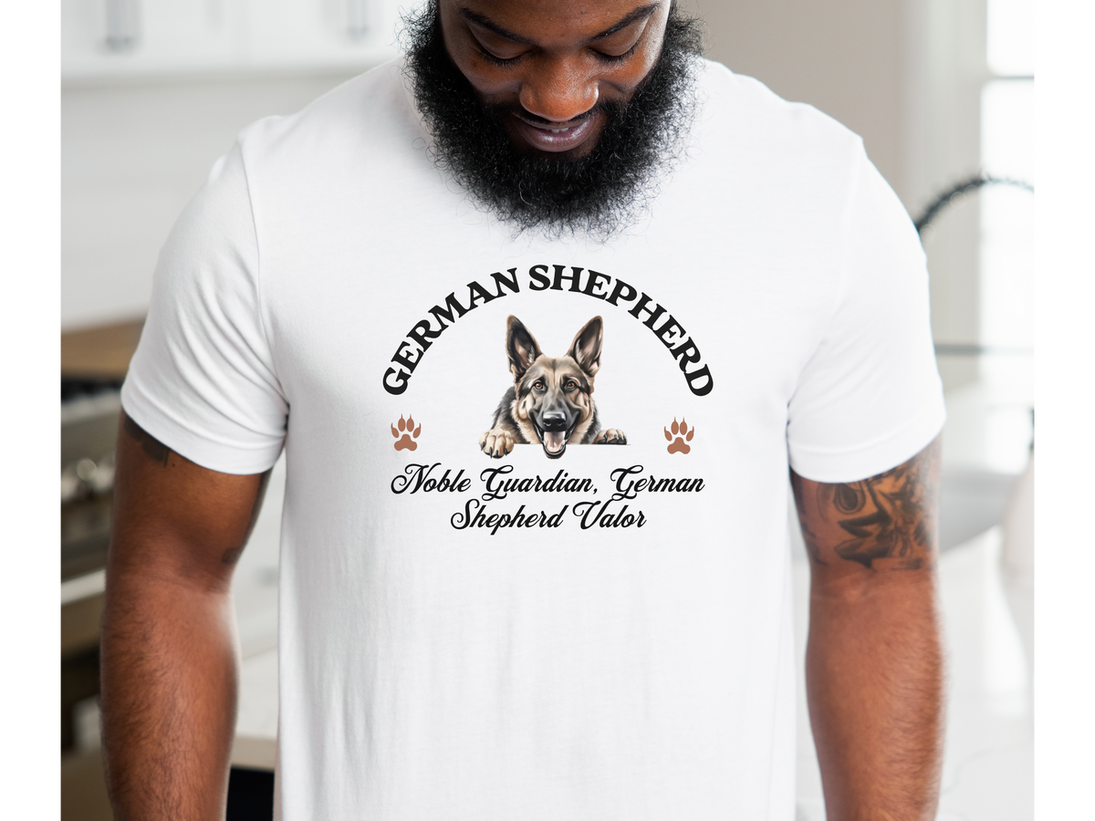 German Shepherd T-Shirt – Unisex Tee with “Noble Guardian, German Shepherd Valor” Slogan | Loyal Dog Lover Gift