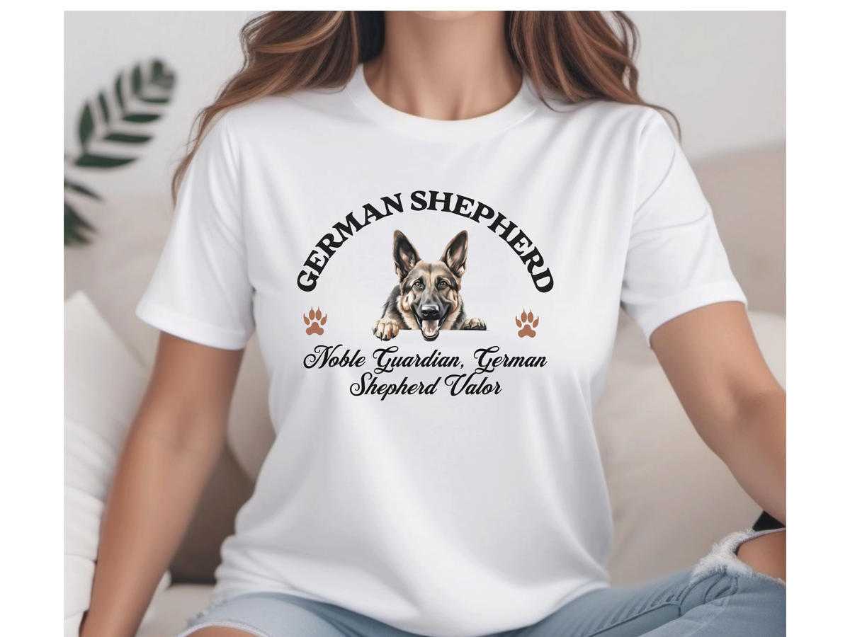 German Shepherd T-Shirt – Unisex Tee with “Noble Guardian, German Shepherd Valor” Slogan | Loyal Dog Lover Gift