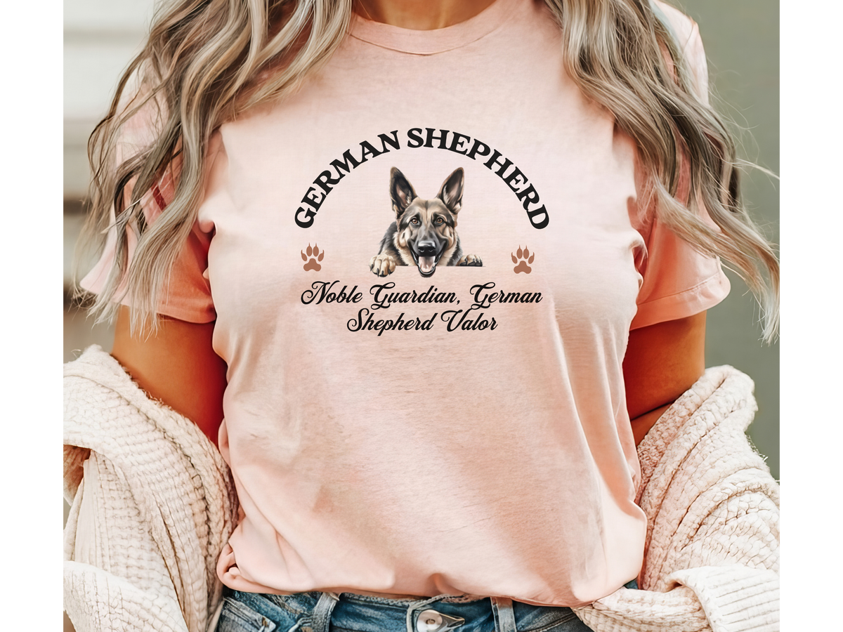 German Shepherd T-Shirt – Unisex Tee with “Noble Guardian, German Shepherd Valor” Slogan | Loyal Dog Lover Gift