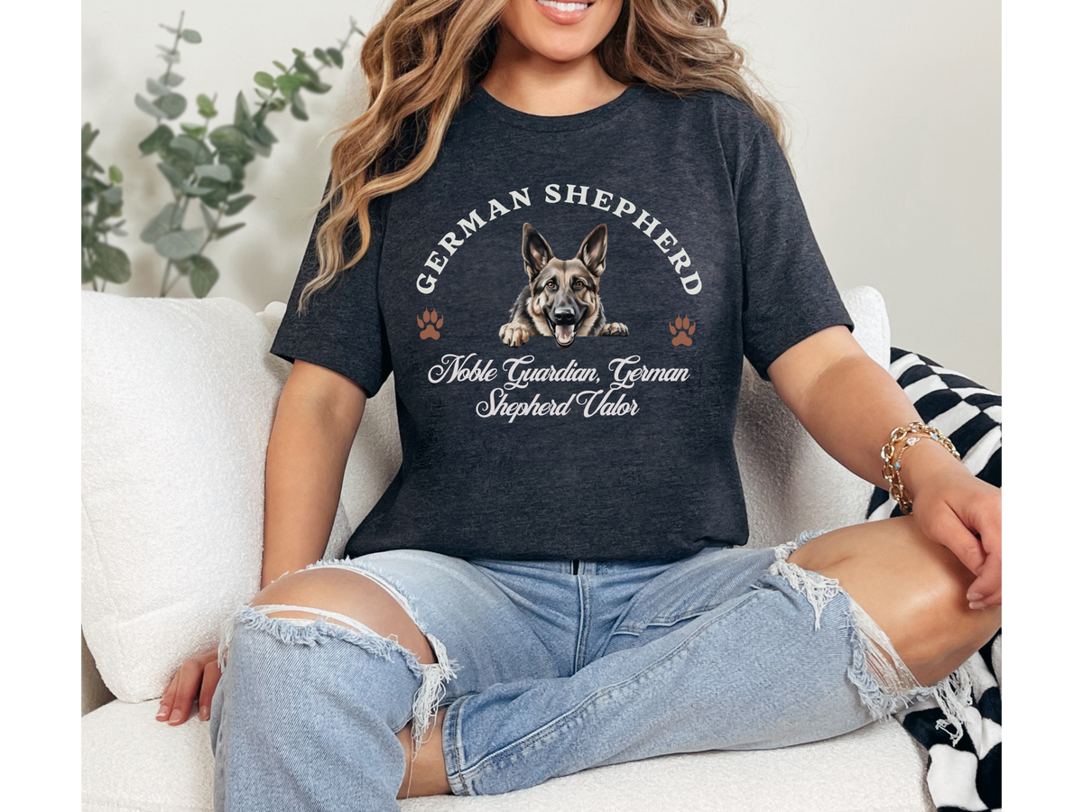 German Shepherd T-Shirt – Unisex Tee with “Noble Guardian, German Shepherd Valor” Slogan | Loyal Dog Lover Gift