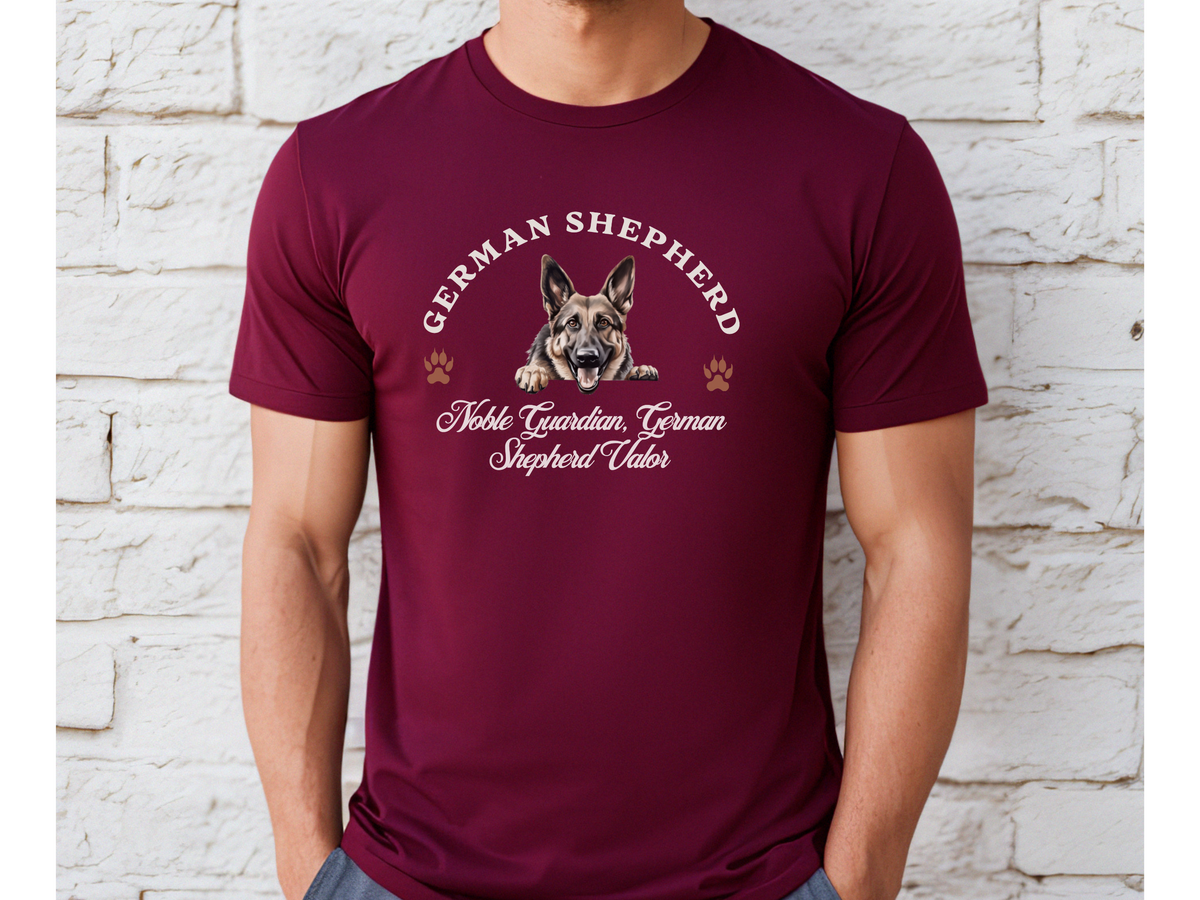German Shepherd T-Shirt – Unisex Tee with “Noble Guardian, German Shepherd Valor” Slogan | Loyal Dog Lover Gift