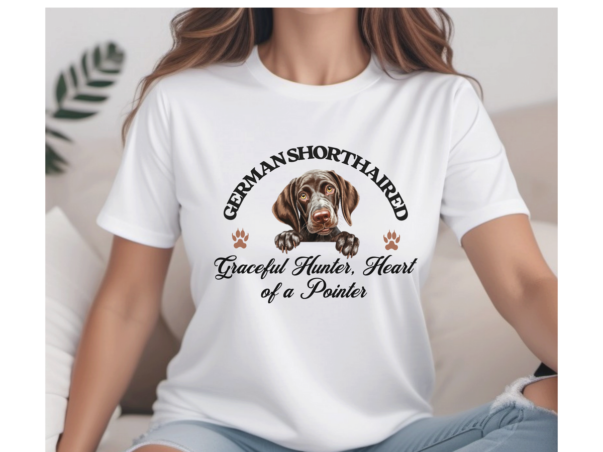 German Shorthaired Pointer T-Shirt – Unisex Tee with “Graceful Hunter, Heart of a Pointer” Slogan | Sporting Dog Lover Gift