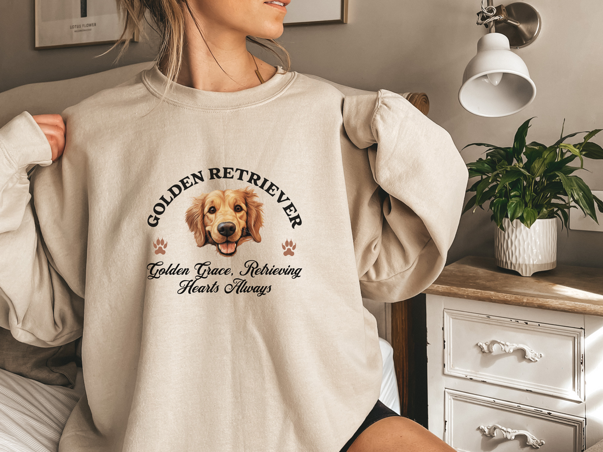 Golden Retriever Sweatshirt – Golden Grace, Retrieving Hearts Always – Unisex Dog Lover Apparel