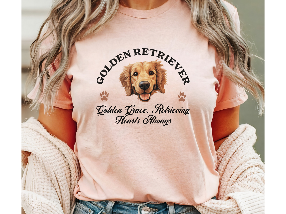 Golden Retriever T-Shirt – Unisex Tee with “Golden Grace, Retrieving Hearts Always” Slogan | Loving Dog Lover Gift