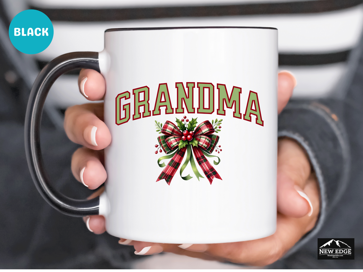 MAMA Letters Christmas Coffee Mug with Mistletoe Coquette Bow – 11oz & 15oz Accent Mug – Cute Holiday Mom Gift
