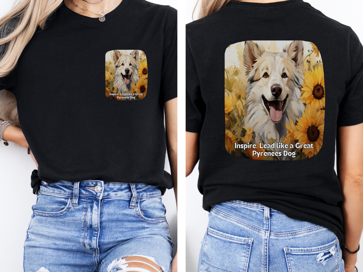 Great Pyrenees Sunflower Tee – 'Inspire, Lead' Front & Back Design