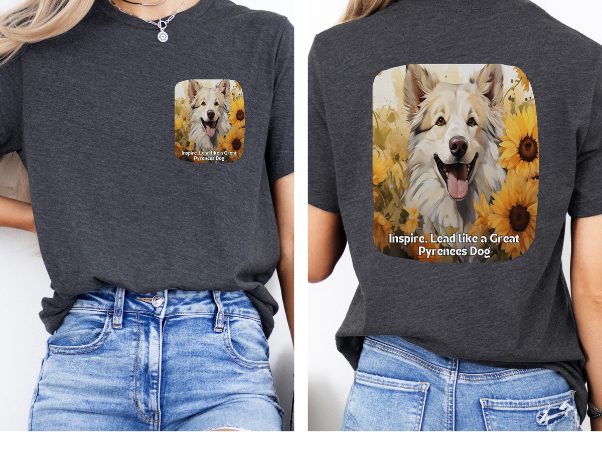Great Pyrenees Sunflower Tee – 'Inspire, Lead' Front & Back Design