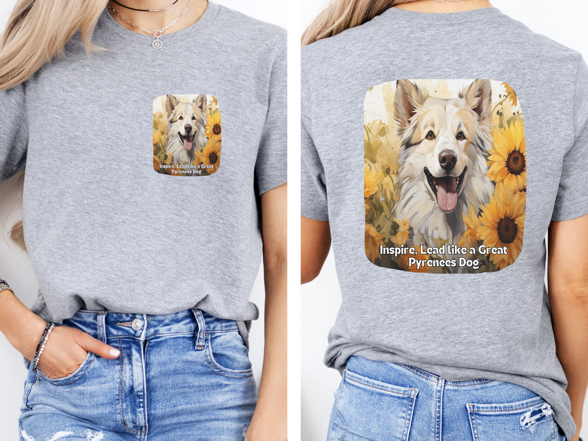 Great Pyrenees Sunflower Tee – 'Inspire, Lead' Front & Back Design
