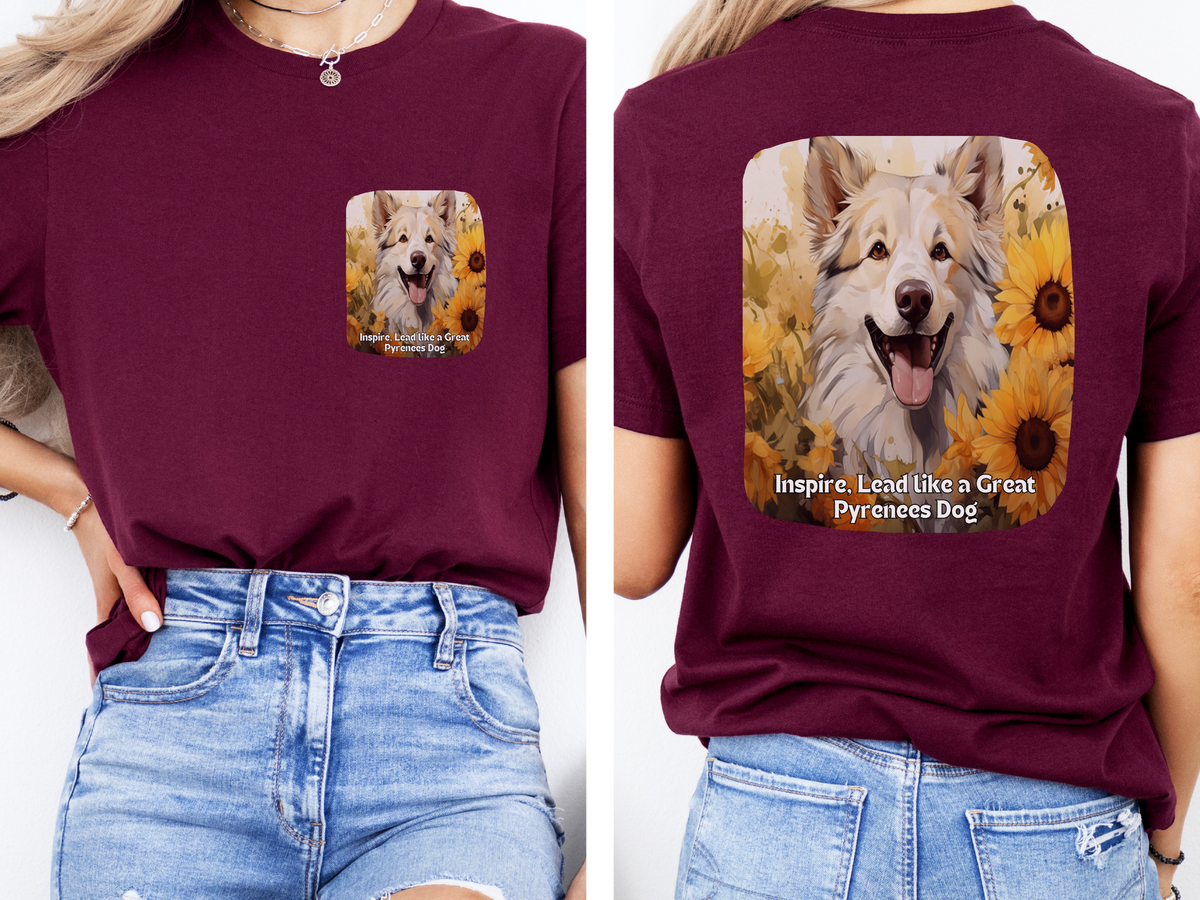 Great Pyrenees Sunflower Tee – 'Inspire, Lead' Front & Back Design