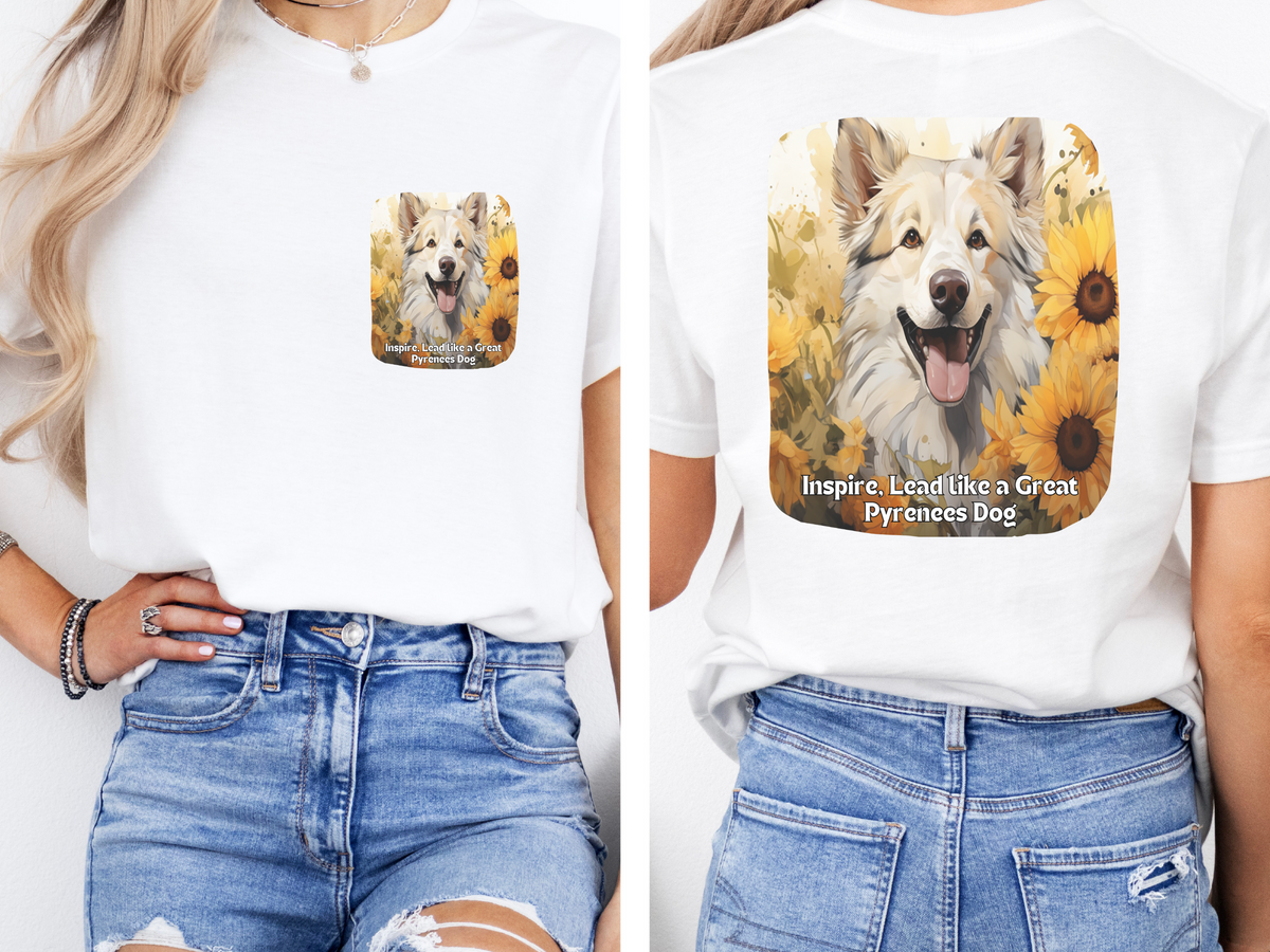 Great Pyrenees Sunflower Tee – 'Inspire, Lead' Front & Back Design