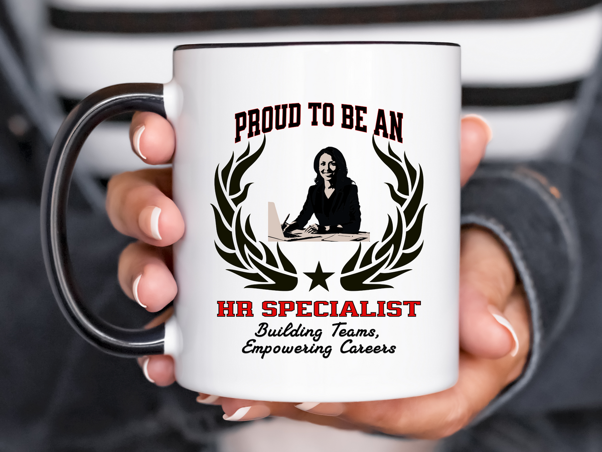 PROUD TO BE AN HR SPECIALIST Accent Coffee Mug – “Building Teams, Empowering Careers” – Human Resources Gift by New Edge Gifts and Novelties