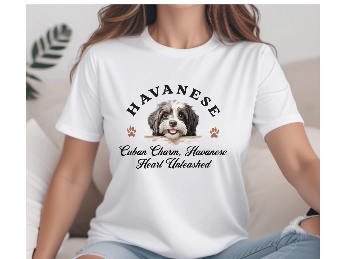Havanese T-Shirt – Unisex Tee with “Cuban Charm, Havanese Heart Unleashed” Slogan | Cute Small Dog Lover Gift