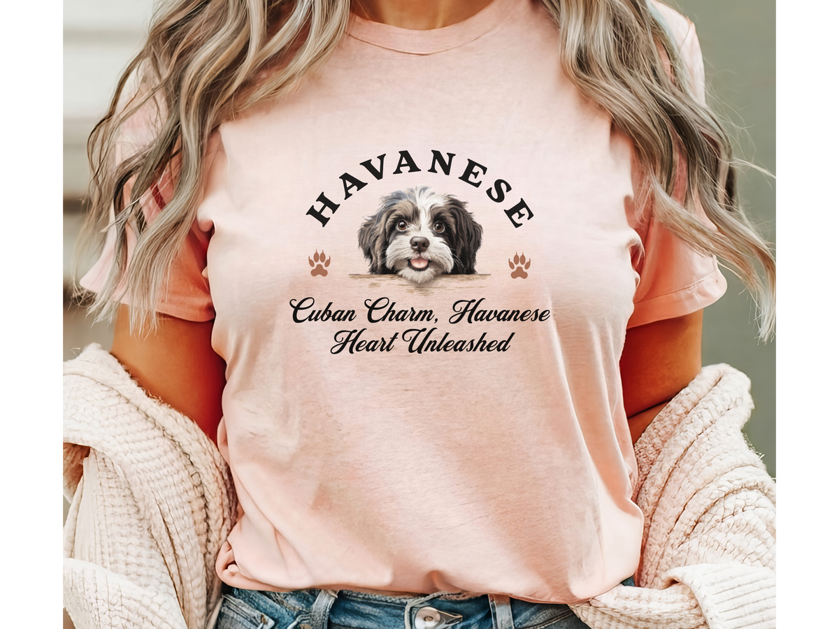 Havanese T-Shirt – Unisex Tee with “Cuban Charm, Havanese Heart Unleashed” Slogan | Cute Small Dog Lover Gift