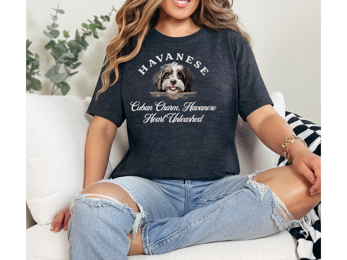 Havanese T-Shirt – Unisex Tee with “Cuban Charm, Havanese Heart Unleashed” Slogan | Cute Small Dog Lover Gift