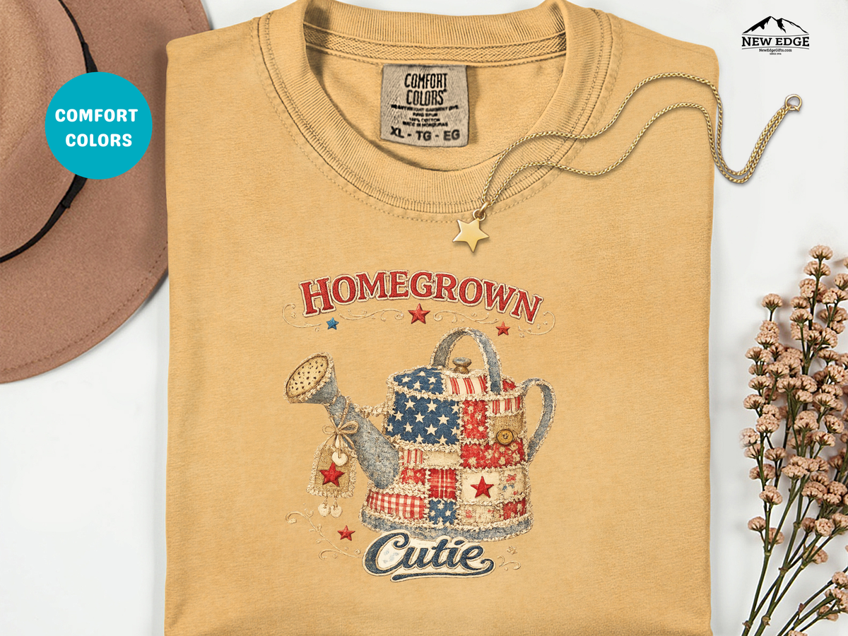 Homegrown Cutie T-Shirt — Patriotic Watering Can Garden Tee