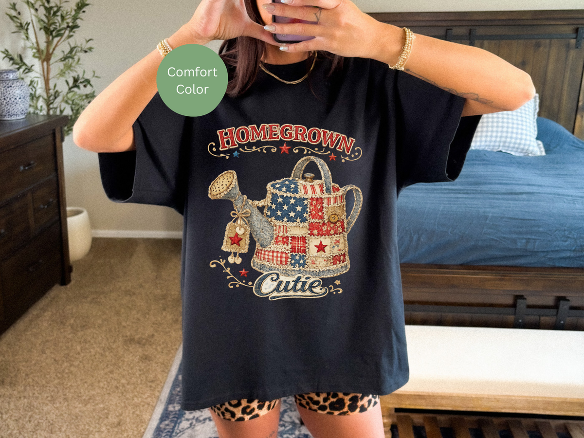 Homegrown Cutie T-Shirt — Patriotic Watering Can Garden Tee